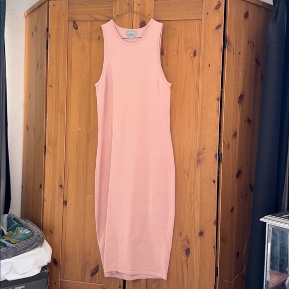 Blush Cutout Knit Sheath Pink Sleeveless Midi Dress - Picture 3 of 7